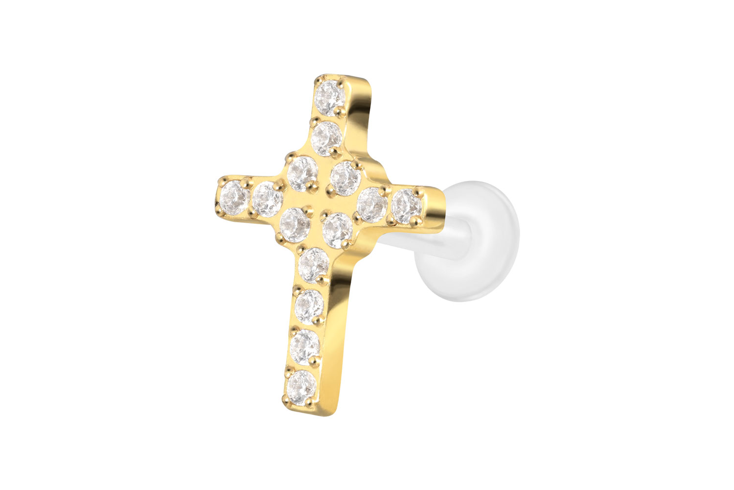 PTFE Labret Piercing mit Innengewinde + Titan-Aufsatz KRISTALLKREUZ